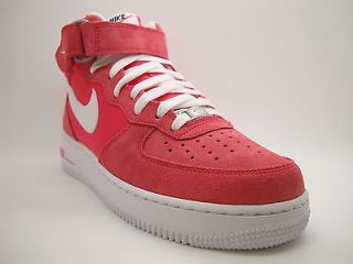 315123 604 Mens Nike Air Force 1 Mid Fusion Red Suede White Classic Uptowns
