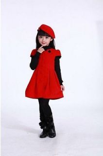 Red Cute Kids Winter Flower Party Girl Dress Cap Baby Clothing Size 4 9years