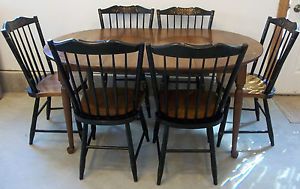 Signed Black Harvest L Hitchcock Dining Room Table W Six Stonington Chairs On Popscreen