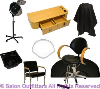 1 Station Package Hydraulic Oak Barber Chair Shampoo Bowl Dryer Salon Equipment