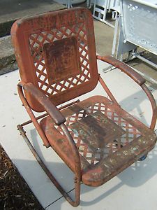 Vintage 1940s 1950s Metal Lawn Chair Antique Metal Patio Rocking Chair