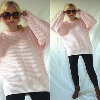 Vtg 90's Boho Slouchy Draped Oversized Pastel Baby Pink Knit Sweater Jumper