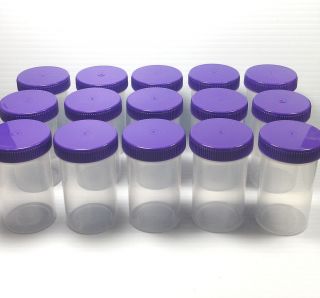 15 Jars Purple Lid Plastic Pill Bottle Style Container Party Favor Candy USA New