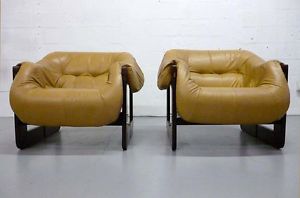 Set of 2 Original Beautiful Percival Lafer Rosewood Leather Lounge Chairs Modern
