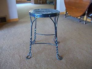 Antique Twisted Wrought Iron Stool Chair Plant Fern Stand