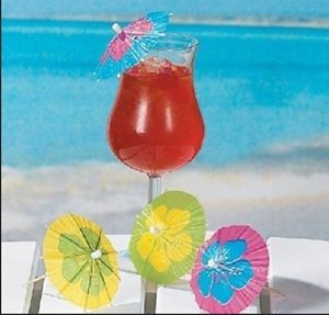144 Hibiscus Umbrella Parasol Cocktail Cupcake Food Picks Luau Party Tiki Bar