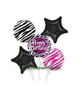 Happy Birthday Zebra Pink Black Birthday Party Supplies Jungle Safari Balloons 5