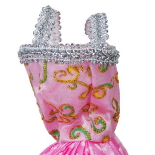 Pink Gorgeous Dress Party Clothes Gown w Embroidery Patterns for Barbie Doll