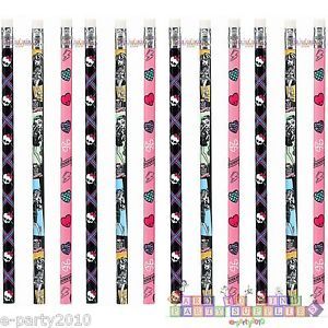 12 Monster High Fullsize Pencils Birthday Party Supplies Favors Prizes