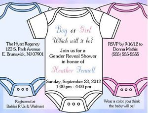 Gender Reveal Baby Shower Invitations Onesies Party Supplies