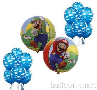 14pc Super Mario Bros Balloons Cloud Birthday Party Supplies Decorations Bouquet