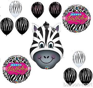 11pc Zebra Balloons Set Birthday Party Supplies Girls Hot Pink Animal Print Lot
