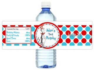 Cat in The Hat Dr Seuss Birthday Party Water Bottle Labels