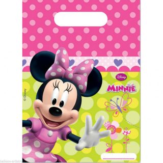 6 Disney Minnie Mouse Bow tique Pink Party Plastic Loot Bags