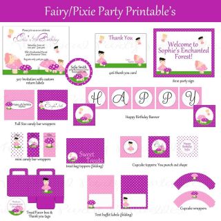 Complete Fairy Pixie Party Package Birthday Printable Custom Invitation