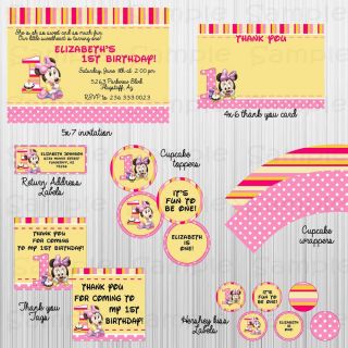 Baby Minnie Mouse Complete Printable Party Invitation 1st Birthday Personalized