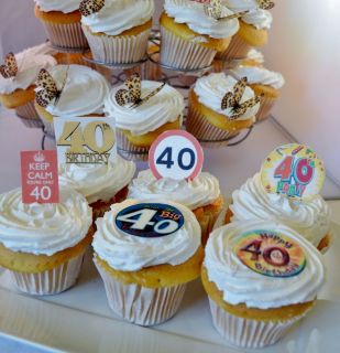 40th Birthday Party Edible Cupcake Toppers Cake Decorations 40 Years Milestone