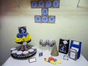 Non Personalized Printable Party Supplies Blue Cheetah Leopard Baby Shower
