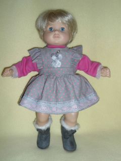 Fits Bitty Baby Doll Clothes 2pc Gray and Pink Dotted Jumper