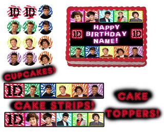 One Direction Toppers Cake Edible Image Sugar Sheet Topper Strips Cupcakes Sides