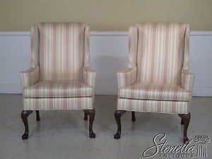 24331 Pair Hickory Chair Co Queen Anne Mahogany Wing Back Easy Chairs