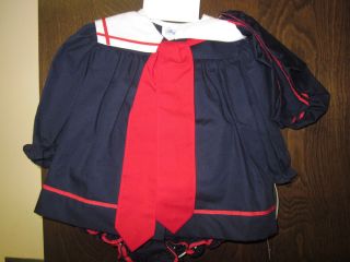 Baby Girl Bryan Navy Sailor Outfit with Hat Size 3 6M Super Cute