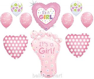 Girl Baby Shower Balloons Pink Polka Dot Flowers Supplies Decorations XL