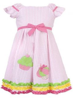 RARE Editions Girl Pink Cupcake Seersucker Birthday Spring Summer Dress 2T 3T 4T