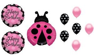 Pink Ladybug Lady Bug Polka Dots Jungle 27" Birthday Party Mylar Balloon Set