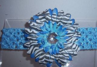 Blue Zebra Baby Girl Daisy Flower Hair Bow Headband