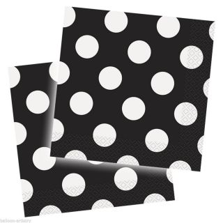 16 Black White Polka Dot Spot Style Party Disposable 33cm Paper Napkins