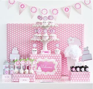Pink Cake Theme Baby Shower Birthday Sweet 16 Mod Party Decorations Kit