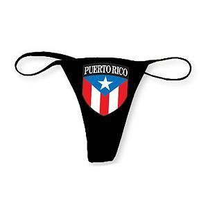 Puerto Rico Flag Crest Baby Rib Black Thong Panty