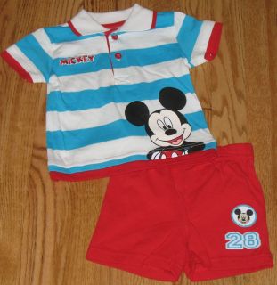Disney's Mickey Mouse Outfit T Shirt Short Set Lot Infant Baby Boy 3 Months New