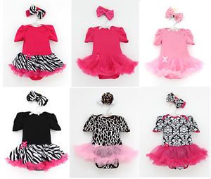 2pcs Baby Girl Headband Romper Jumpsuit One Piece Top Tutu Dress Clothes Outfit