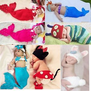 Baby Girls Boy Newborn 9M Knit Crochet Mermaid Minnie Clothes Photo Prop Outfits