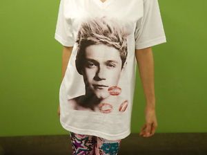 One Direction Niall Horan Kiss Womens V Neck T Shirt 1D Boy Band Fan Print White
