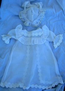 Vintage Organdy Gown Bonnet for 17" 22" Antique Bisque Head Baby Doll