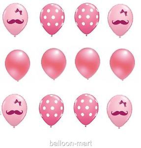 12 Mustache Party Balloons Supplies Pink Baby Shower Birthday Bridal Wedding