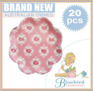 Party Paper Plates 20 Pink Rose Print Vintage Kids Birthday Party Supplies 8INC