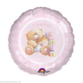 18" Pink It's A Girl Forever Friends Bear Baby Shower Round Foil Balloon