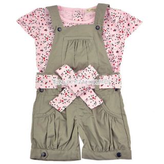Baby Clothes Set Girl Summer T Shirt Overalls Belt Baby Clothing Suits EN24H