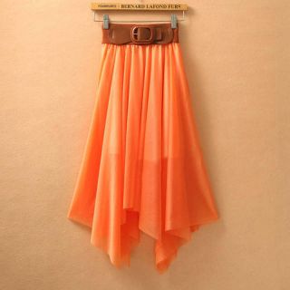 Fashion Sexy Lady Chiffon Pleated Retro Long Maxi Dress Elastic Waist Skirt Belt