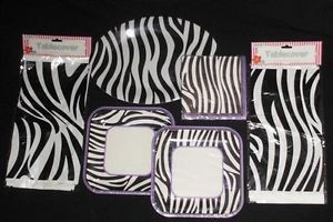 New SEALED Zebra White Tiger Party Supplies Set Table Covers Plates Napkins 20