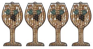 Four Wine Glass Flat Wall Mounted Cork Holders Wrought Iron Glass Grapes
