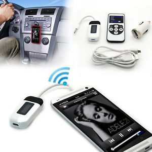 3 5mm FM Transmitter Remote Ctrl Phone Audio to Car Radio w USB Charger Cable