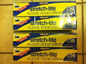 Kirkland Plastic Food Wrap Stretch Tite 750 sqft w Optional Slide Cutter 4 Pack