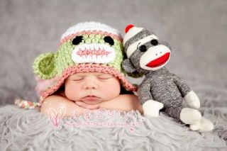 Top Green Wool Crochet 3D Monkey Earflap Cap Hat for Children Baby Kids CA11