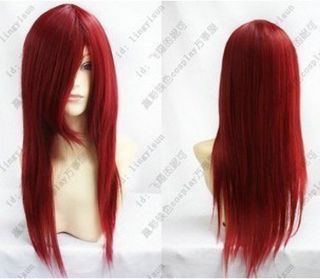 New Long Dark Red Cosplay Party Straight Wig 60cm Free Wig Cap