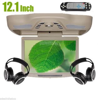 Tan Beige 12 1"LCD Swival Flipdown Overhead Roof Monitor Car DVD Player BT Games